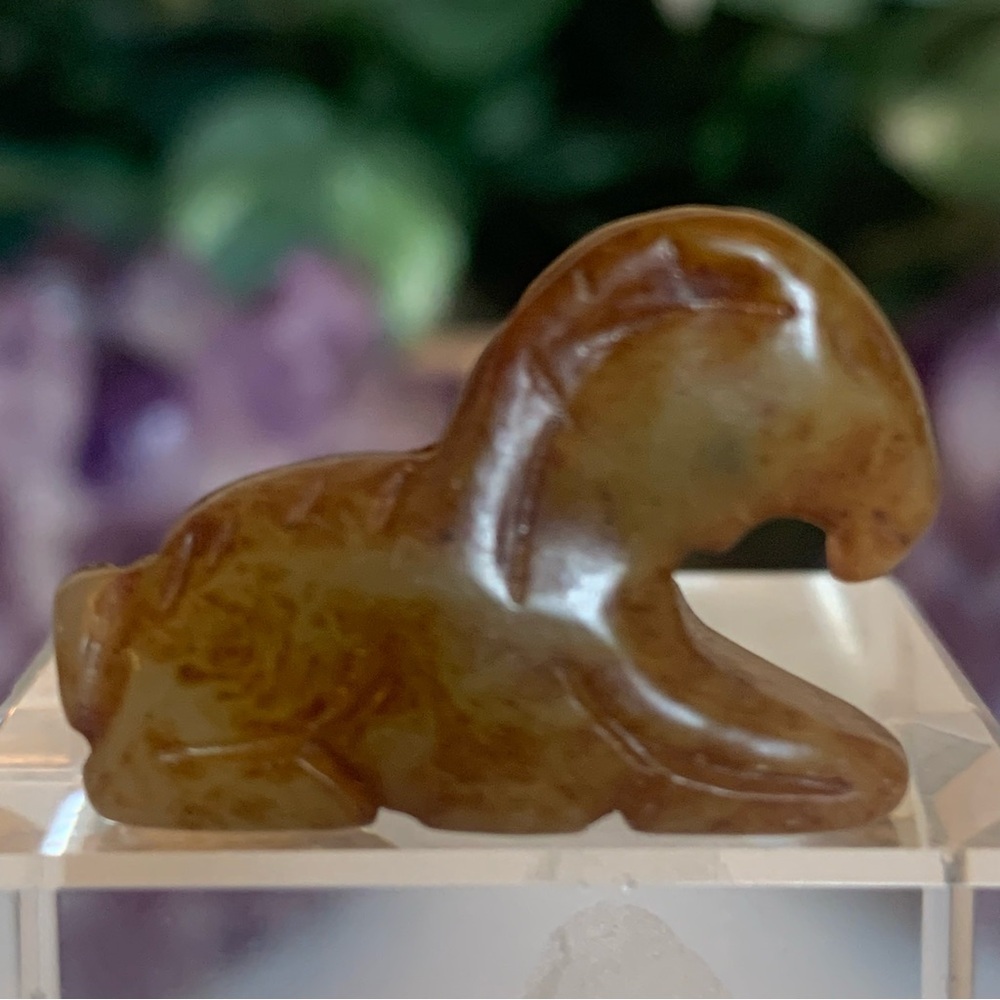 Hand Carved Jade Chinese Zodiac Ram Drilled Animal Bead Stone Figurine 20th C. - Picture 2 of 16